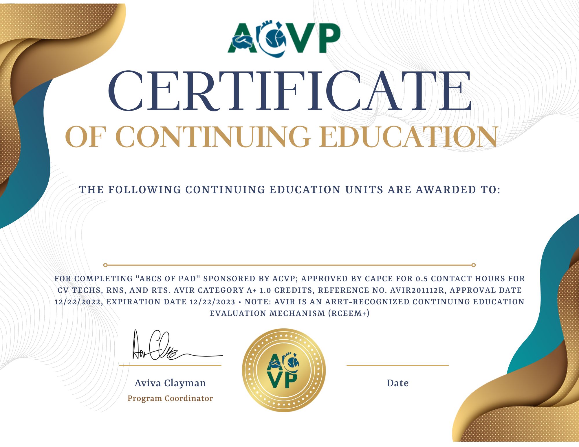 ABCs of PAD Certificate » ACVP Online